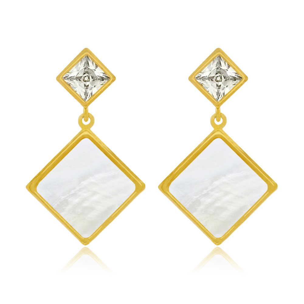 Square Shell Drop Post Earrings